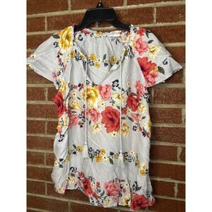 Old Navy Women’s Blouse Floral Flutter Gray Pink Large